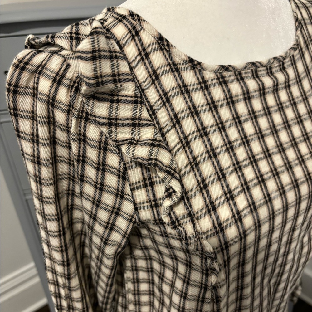 LOFT Plaid Ruffle Sleeve Top - Picture 2 of 3
